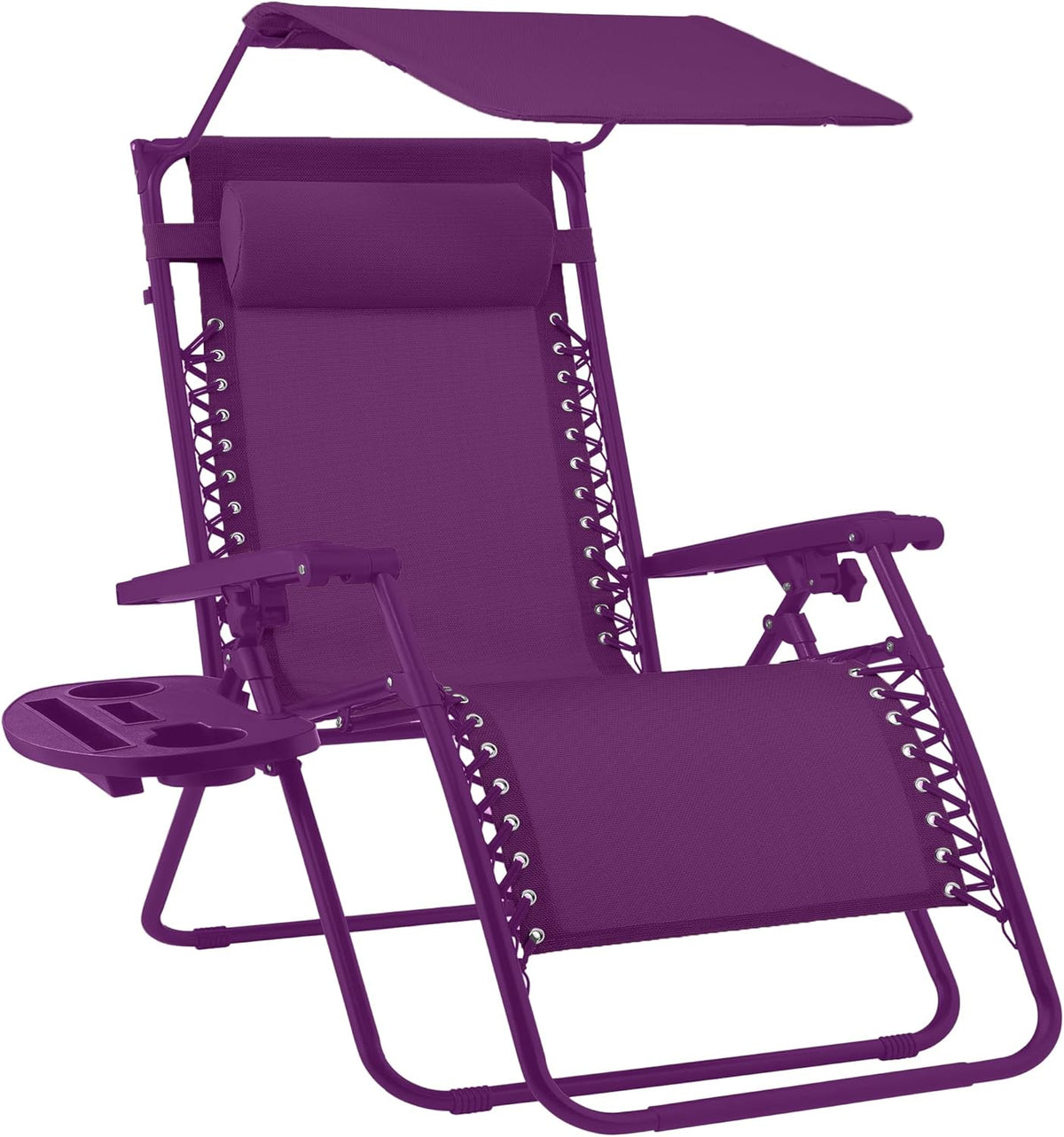 Best Choice Products Folding Zero Gravity Outdoor Recliner Patio Lounge Chair w/Adjustable Canopy Shade, Headrest, Side Accessory Tray, Textilene Mesh - Peacock Blue