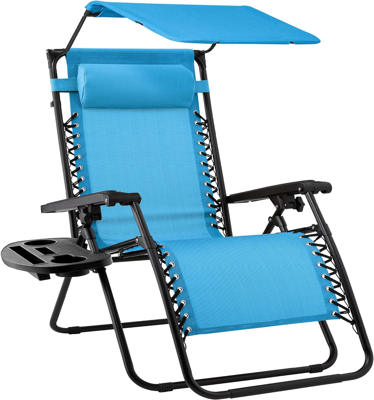 Best Choice Products Folding Zero Gravity Outdoor Recliner Patio Lounge Chair w/Adjustable Canopy Shade, Headrest, Side Accessory Tray, Textilene Mesh - Peacock Blue