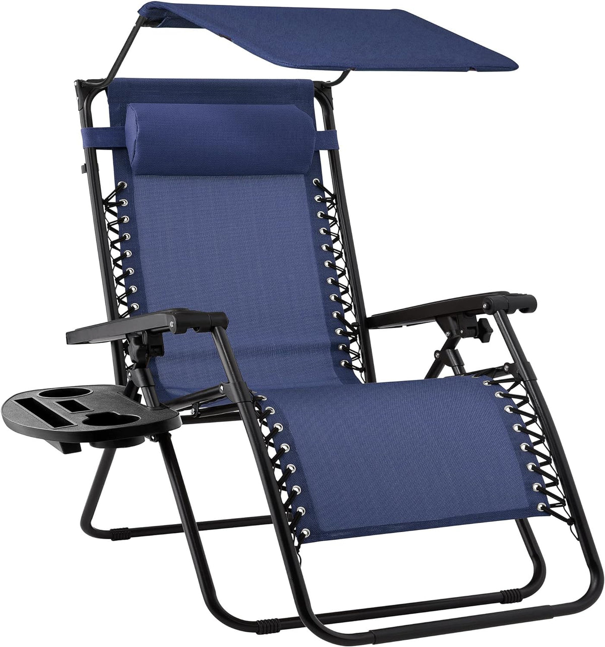 Best Choice Products Folding Zero Gravity Outdoor Recliner Patio Lounge Chair w/Adjustable Canopy Shade, Headrest, Side Accessory Tray, Textilene Mesh - Peacock Blue