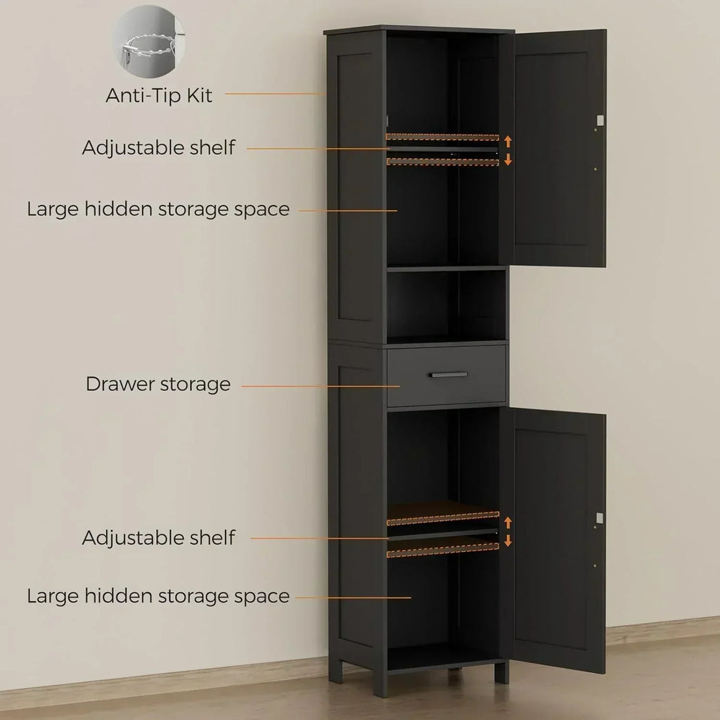 Homhedy 67" H Tall Bathroom Storage Cabinet with 2 Barn Doors and 1 Drawer Narrow Storage Unit